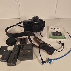 Canon EOS 5D 12.8MP Digital SLR Camera Tested w/Manual & 3 Batteries & Charger +